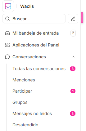 Navegación de conversaciones y accesos rápidos
