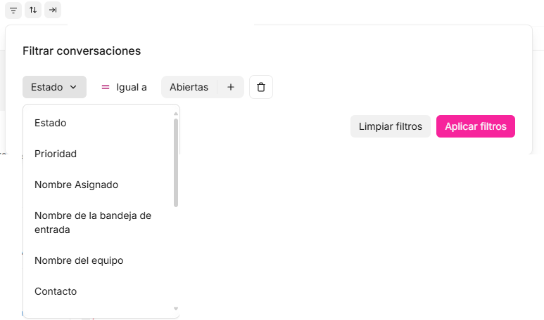 Constructor de filtros de conversaciones