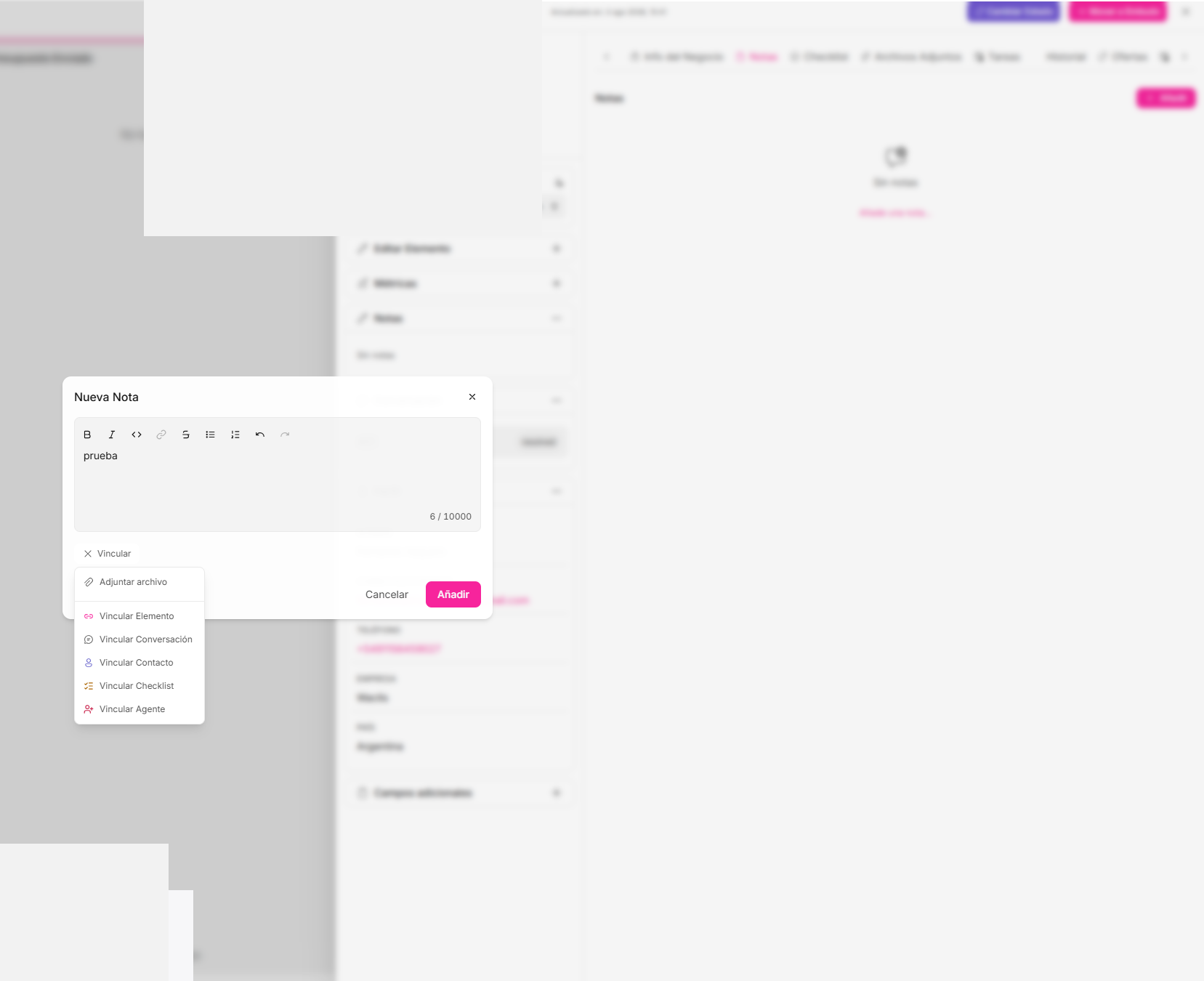 Cómo añadir una nota y vincular información a una tarjeta Kanban — Waclis Inbox