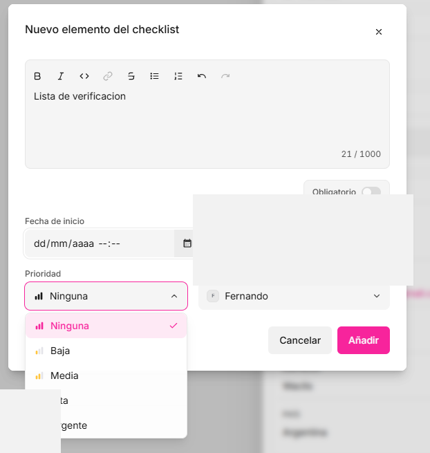 Cómo crear y configurar un elemento del checklist en Kanban — Waclis Inbox