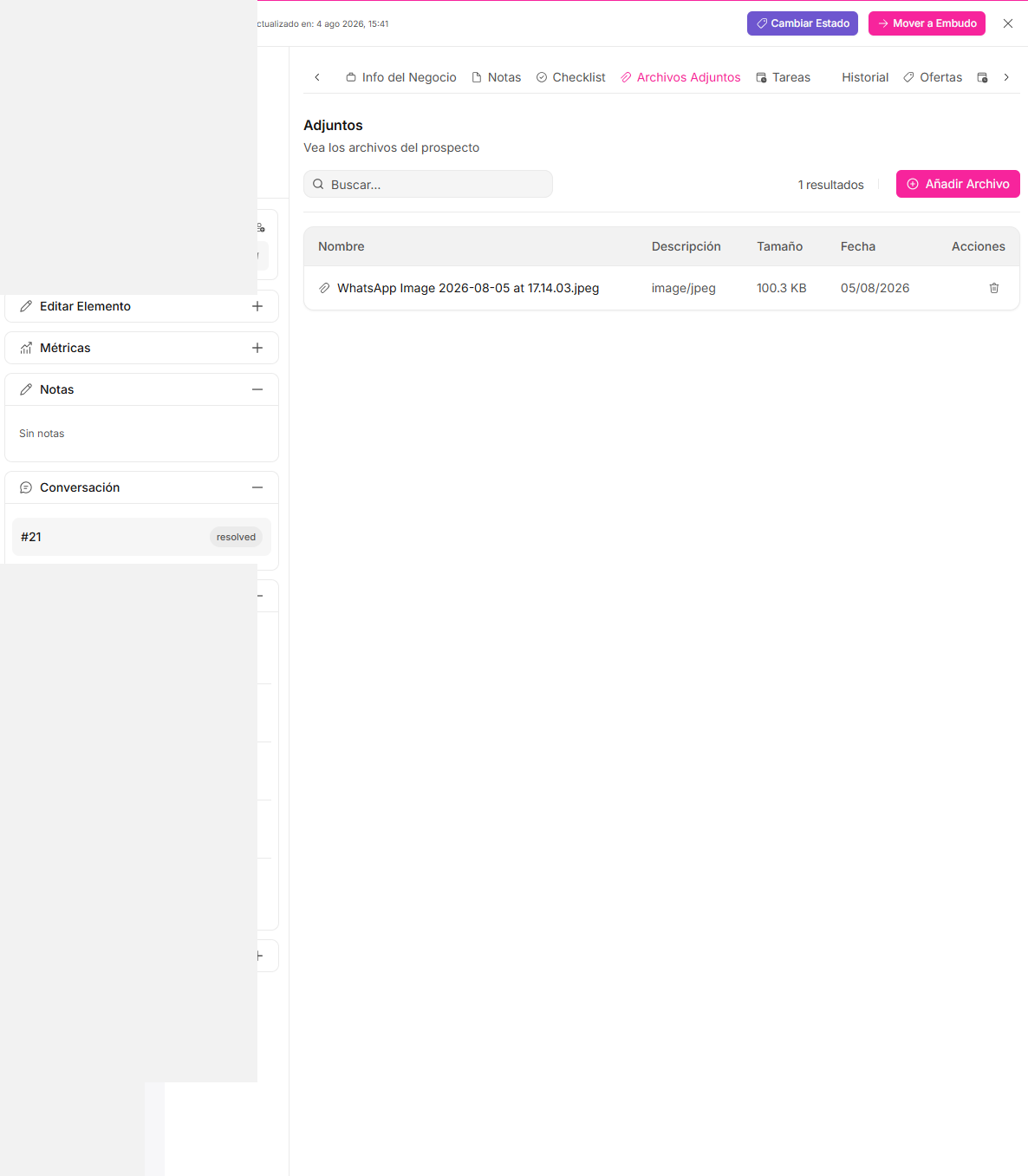 Cómo gestionar archivos adjuntos en una tarjeta Kanban — Waclis Inbox