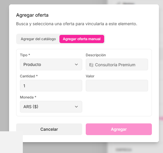 Cómo añadir una oferta manual a una tarjeta Kanban — Waclis Inbox