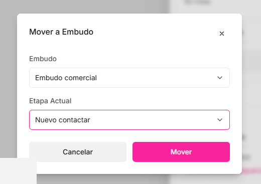 Cómo mover una tarjeta entre embudos o etapas — Waclis Inbox