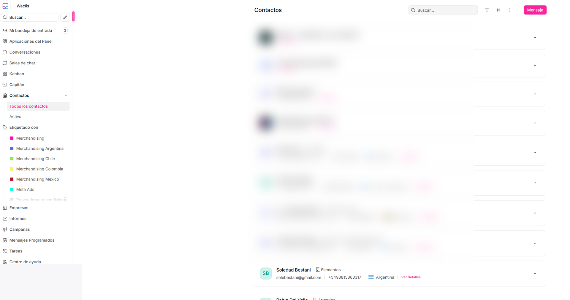 Listado general de contactos