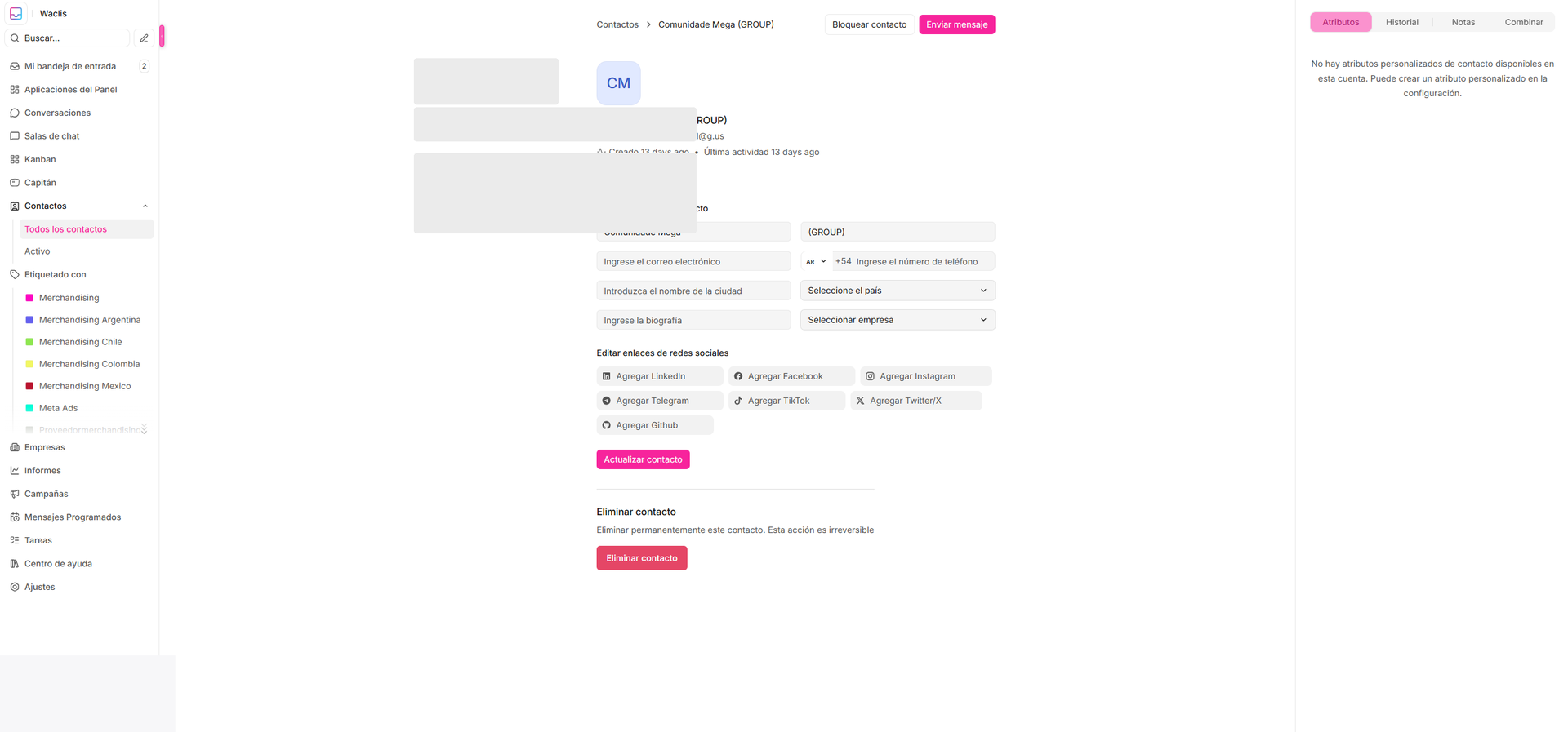 Ficha individual de un contacto