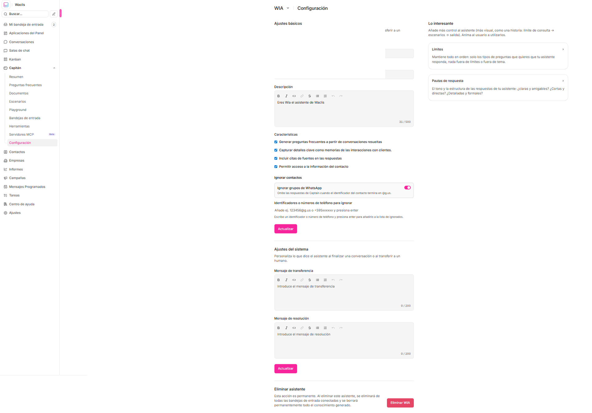 Cómo configurar identidad, características y contactos ignorados