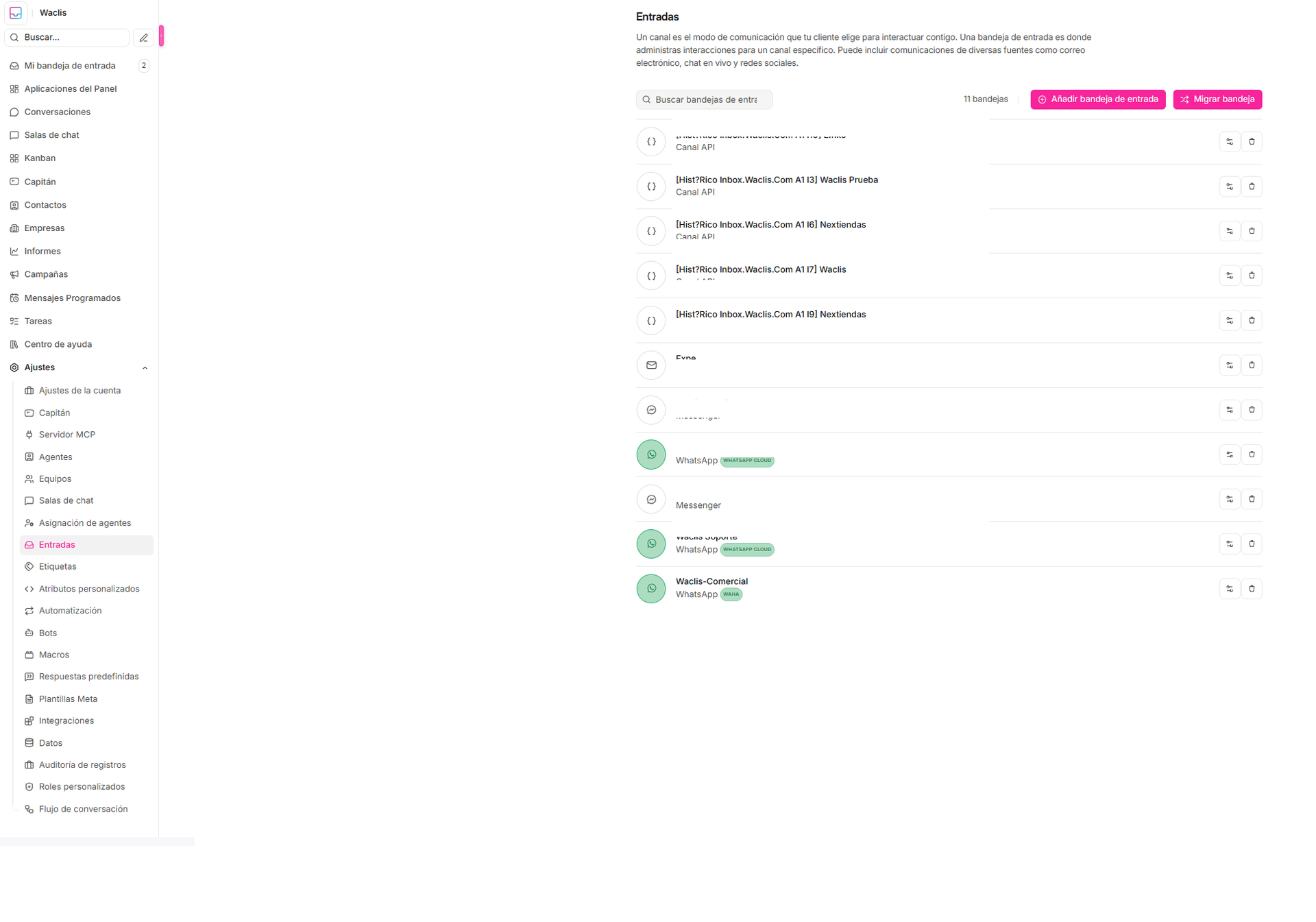 Cómo editar o eliminar una bandeja — Waclis Inbox