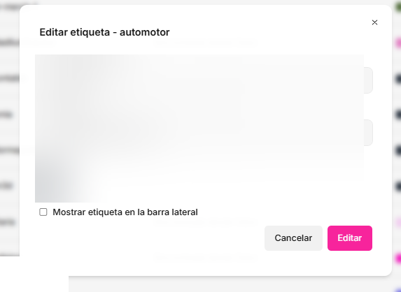 Referencia de campos y acciones de etiquetas