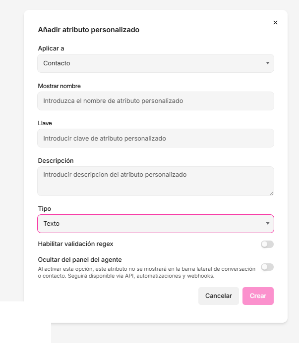 Cómo crear atributos personalizados para contactos