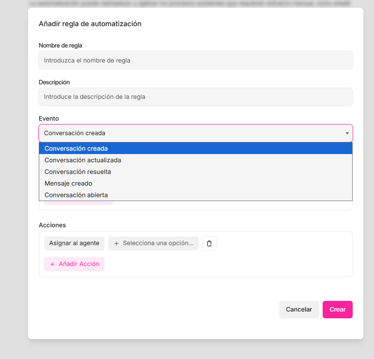 Referencia de eventos de automatización