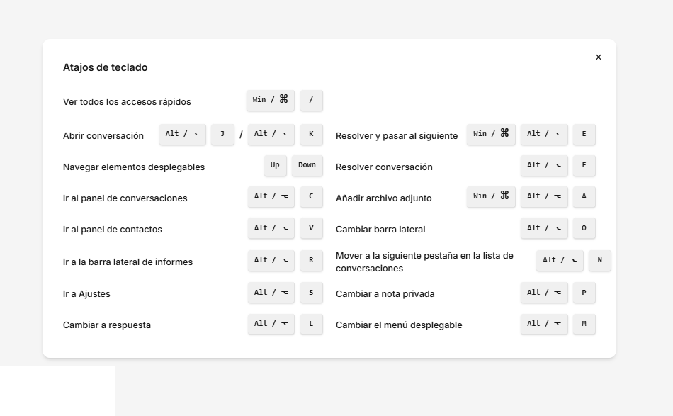 Referencia de atajos de teclado