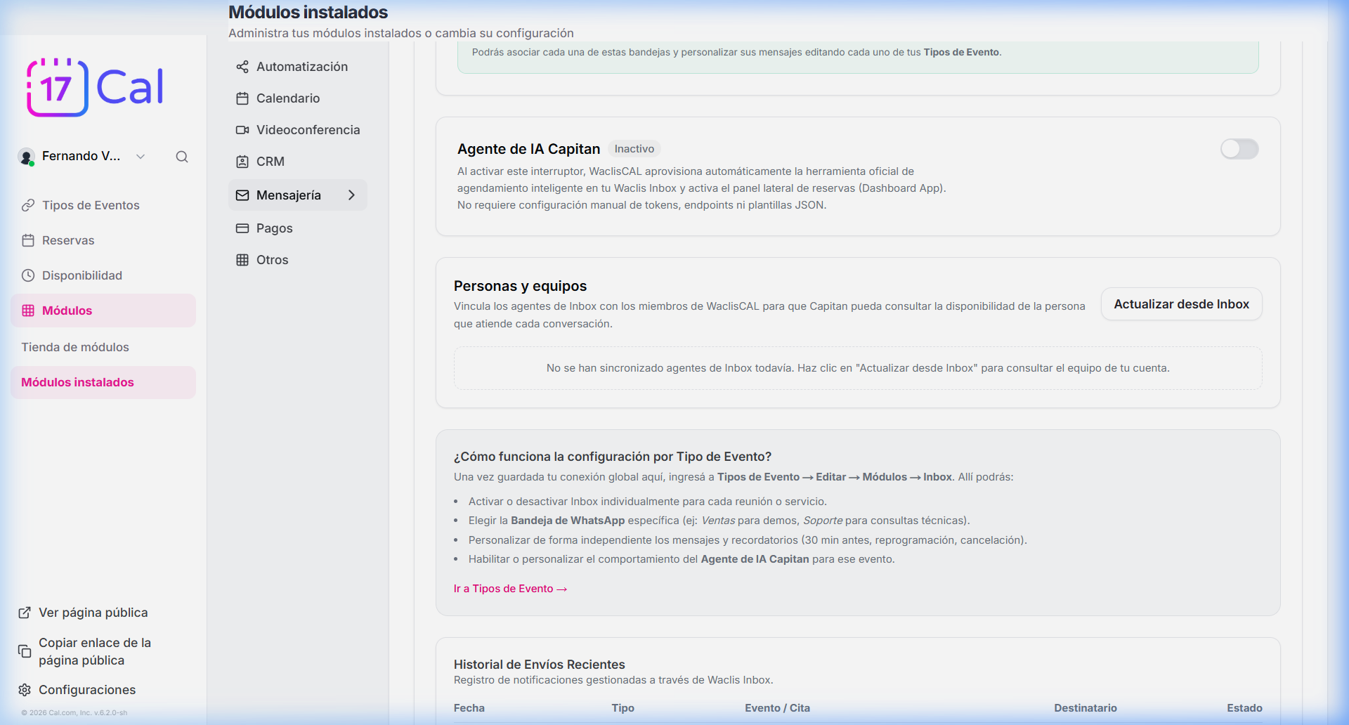 Tabla de registro histórico y auditoría de mensajes enviados por WhatsApp