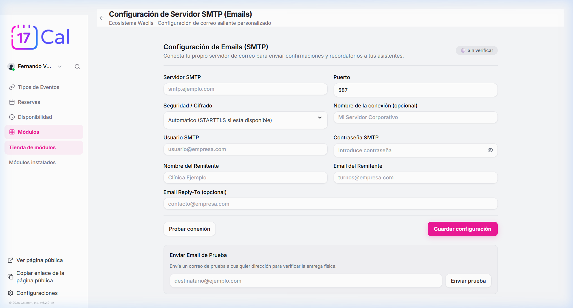 Vista de plantillas de correo saliente para confirmaciones y avisos de cita